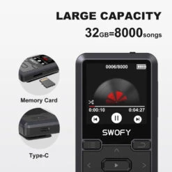 SWOFY - M10 Portable Music Player -Audio Headphone Store Concept Kart SWOFY M10 Portable Music Player Black 3 7