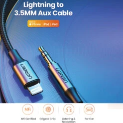 UGREEN - US315 Lighting To 3.5mm Male Aux Cable -Audio Headphone Store Concept Kart UGREEN US315 Lighting to 3 7