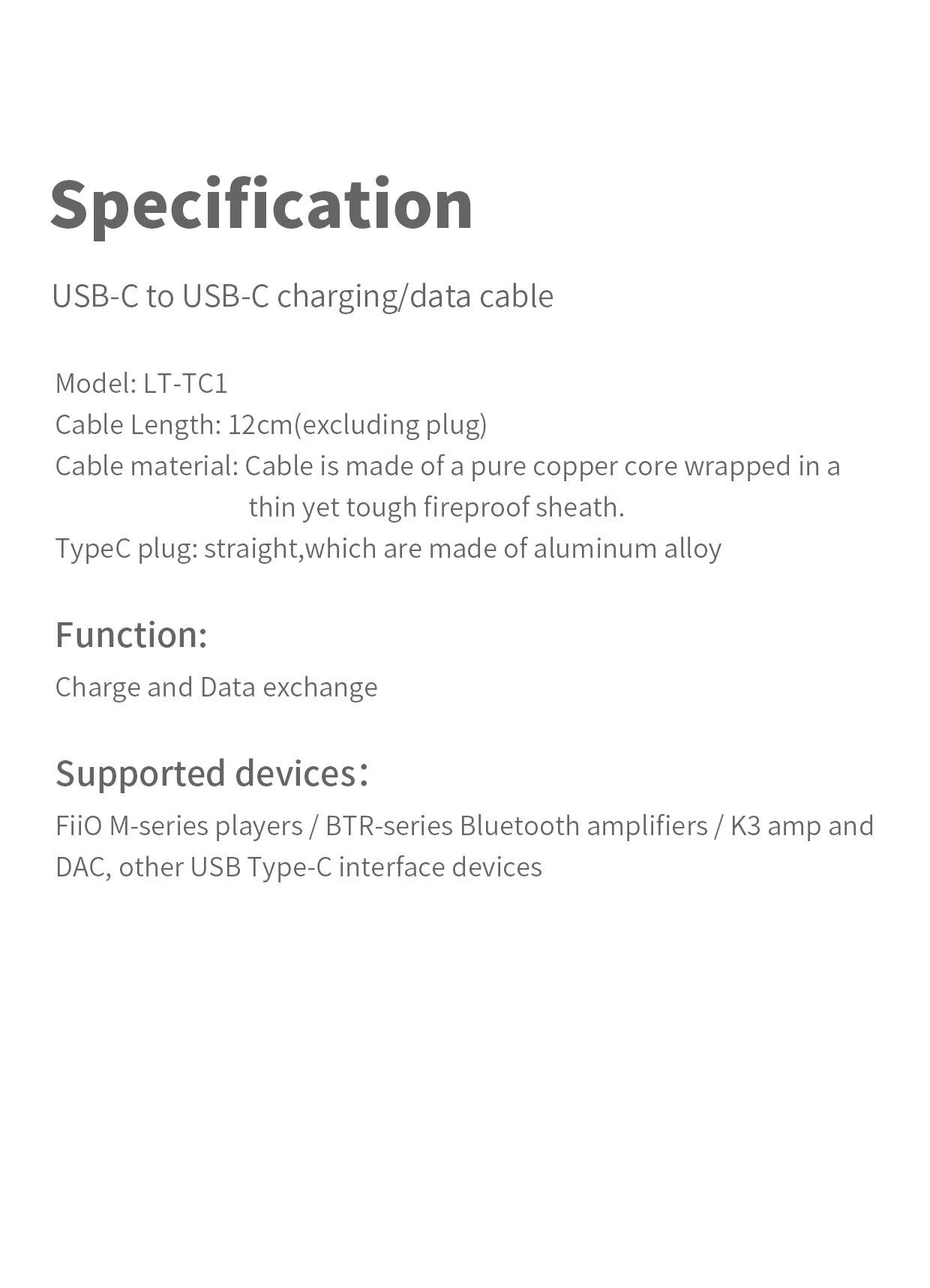 FiiO LT-TC1 Type-C To Type-C USB Cable 11 FiiO LT-TC1 Type-C To Type-C USB Cable - Image 11